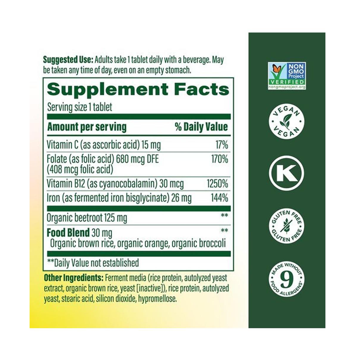 MegaFood Blood Builder Iron Supplement for Women and Men with Vitamin C, B12 and Folic Acid