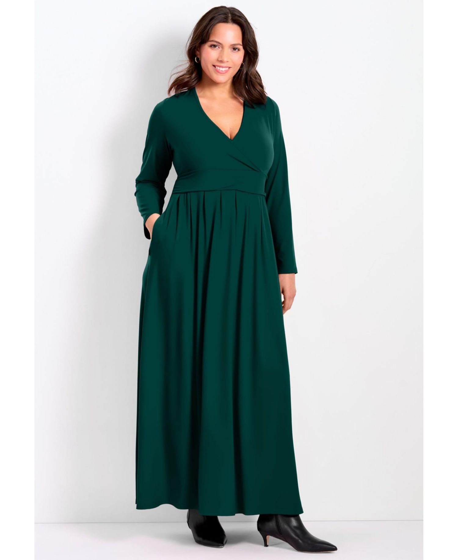 Women's Plus Size Faux Wrap Flare Maxi Dress