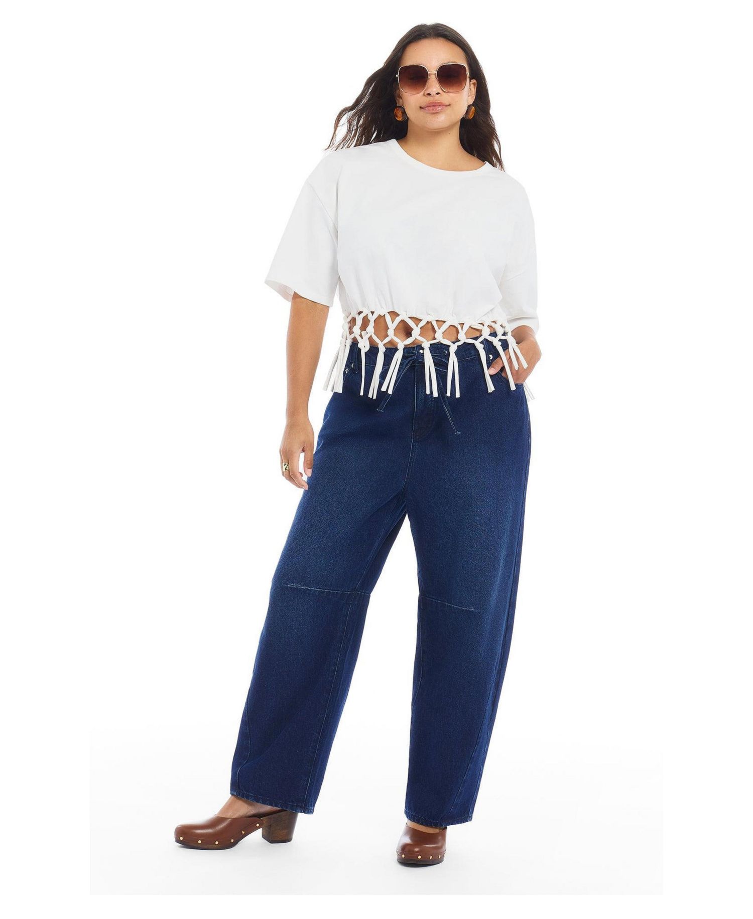 Women's Fringe Trim Cropped Crewneck Tee