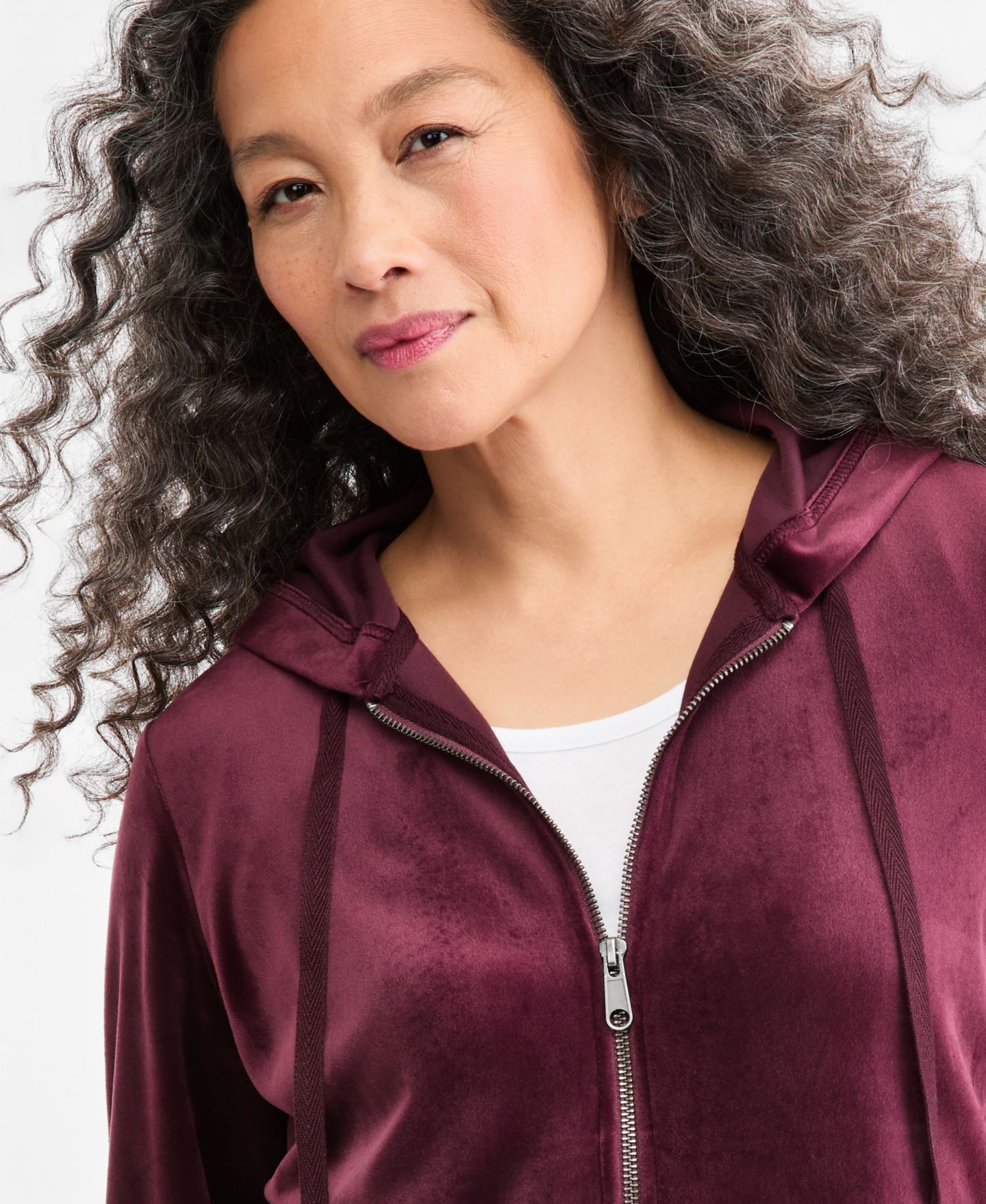 Женское худи Style & Co Velour Zip-Up, цвет: Ягодный — фото 3