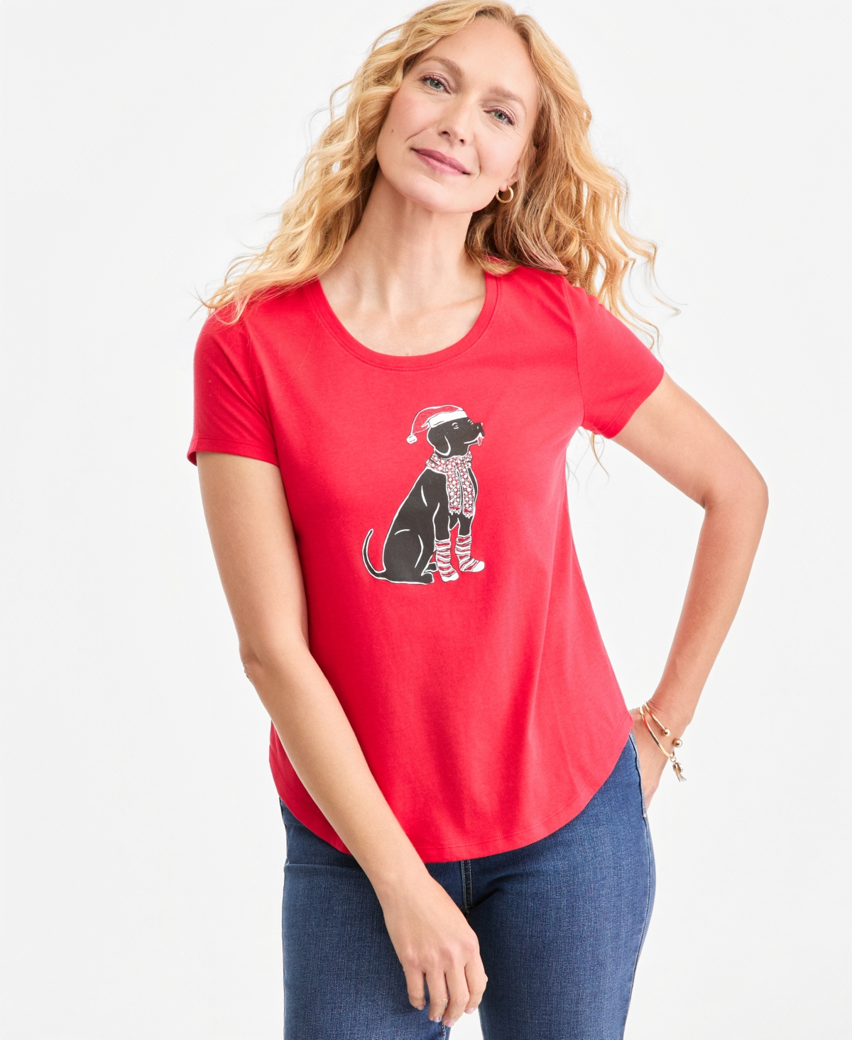 Style & Co Women's Holiday Graphic Short-Sleeve Crewneck Tee, Macy's Exclusive - Lollipop