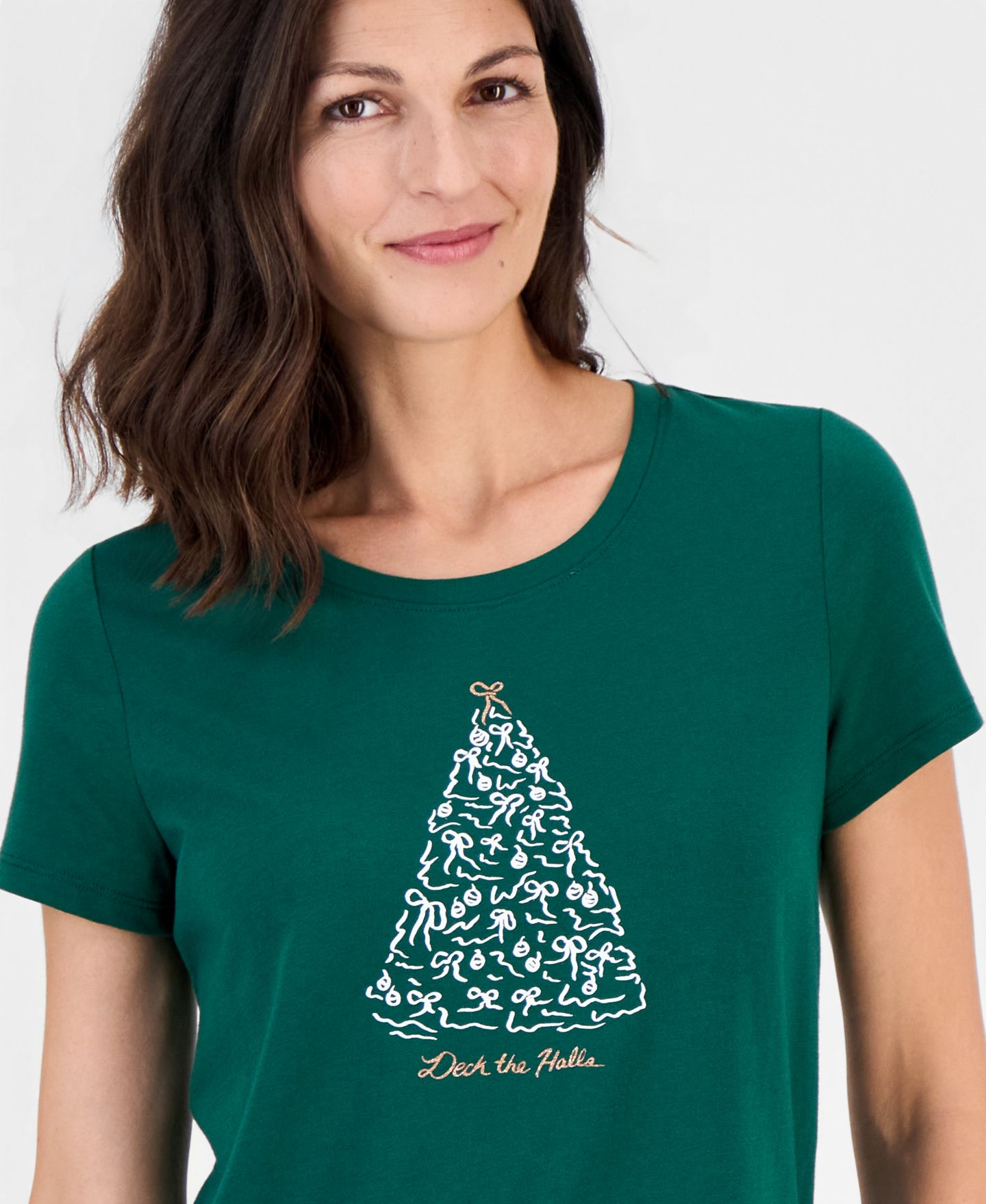 Женская футболка Style & Co Petite Crewneck Short-Sleeve Holiday, цвет: Зелёный — фото 2