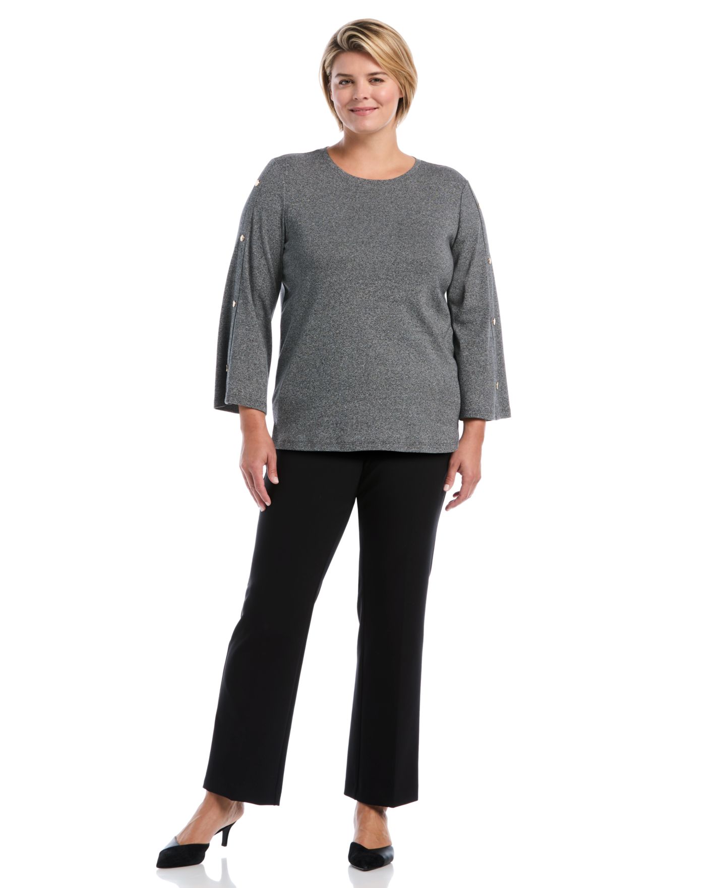 Женская блузка Rafaella Plus Size Stud-Trim Rib-Knit Long-Sleeve, цвет: Молочный — фото 2