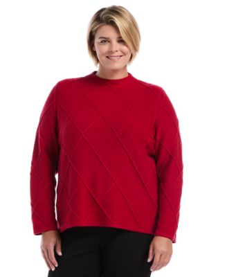 Plus Size Diamond Stitch Mock Long-Sleeve Sweater