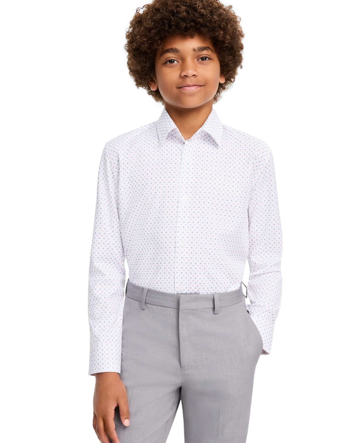 Michael Kors Boys' 8-20 Long-Sleeve Spread-Collar Floral Dress Shirt