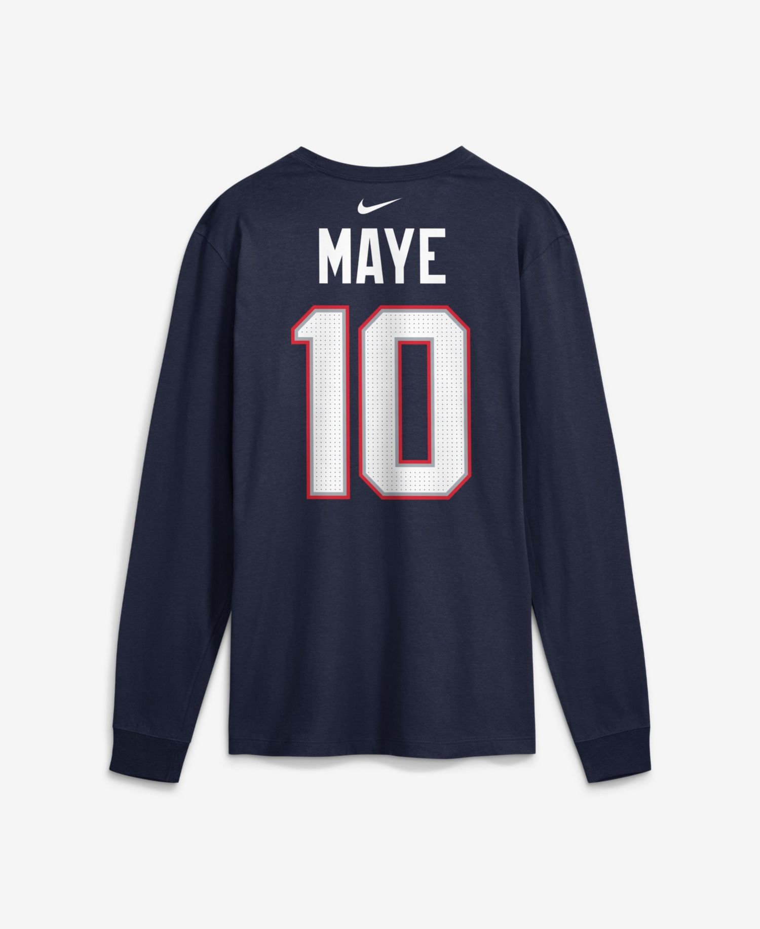 Men's New England Patriots Drake Maye Name & Number Long-Sleeve Crewneck T-Shirt