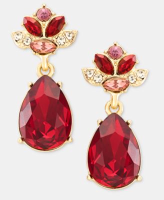 Glass Crystal / Gold-Tone Pear Drop Earrings