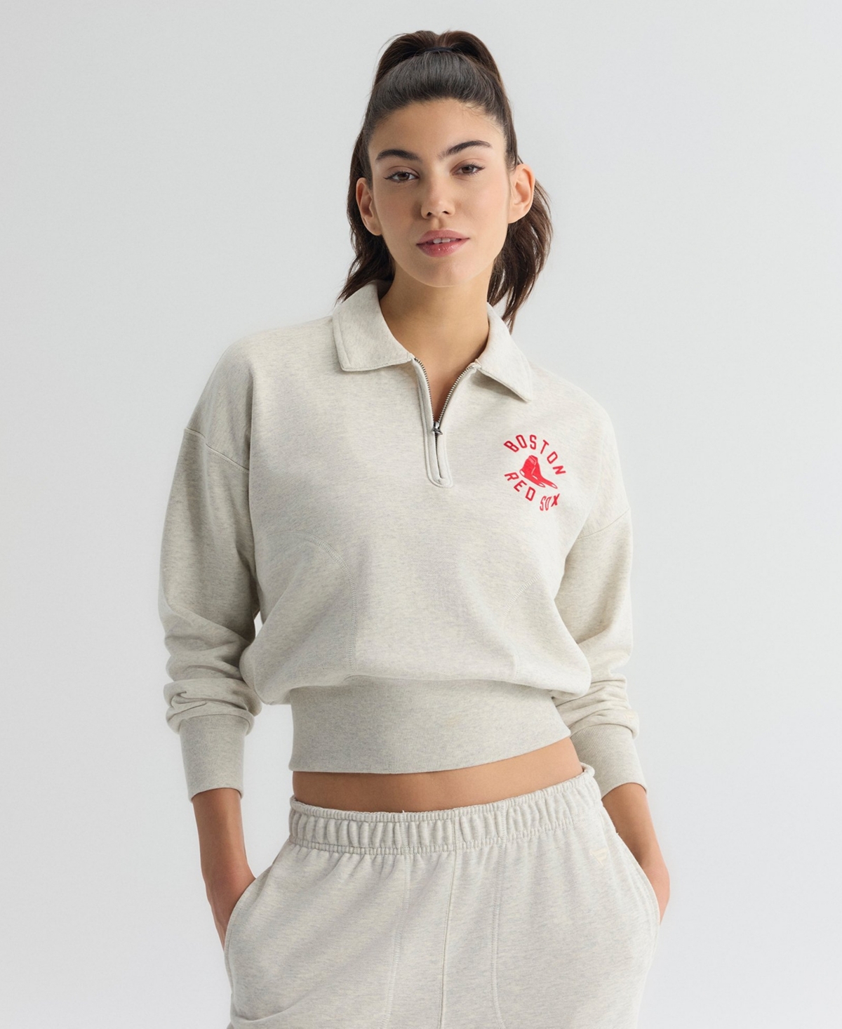 Fanatics Women's Boston Red Sox Iconic Cropped Quarter-Zip Sweatshirt