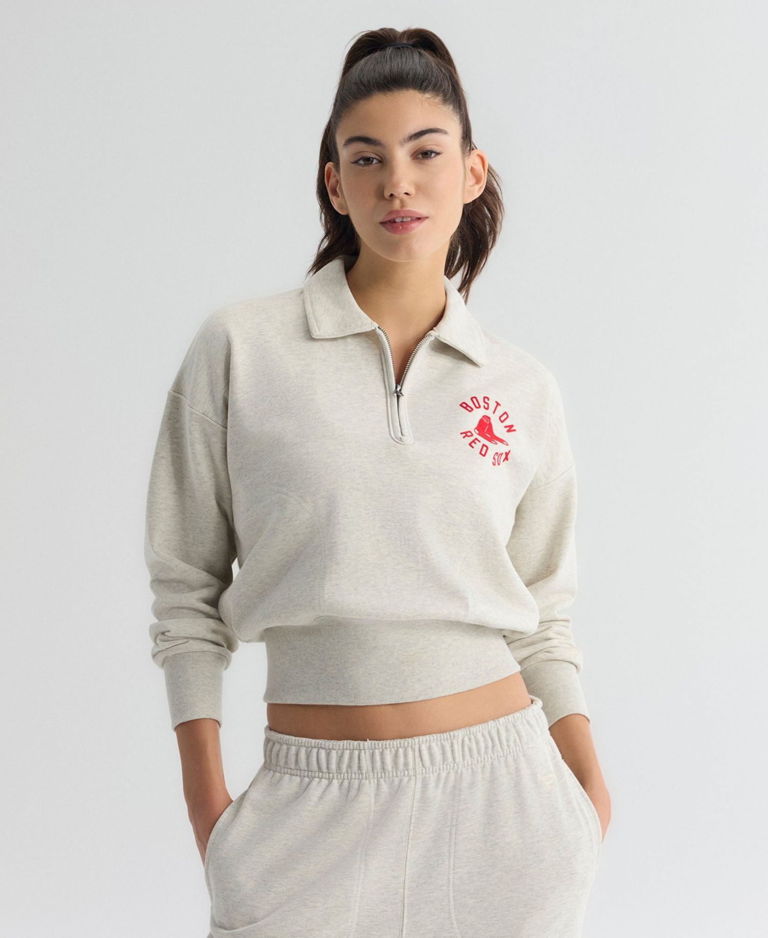 Women's Boston Red Sox Iconic Cropped Quarter-Zip Sweatshirt