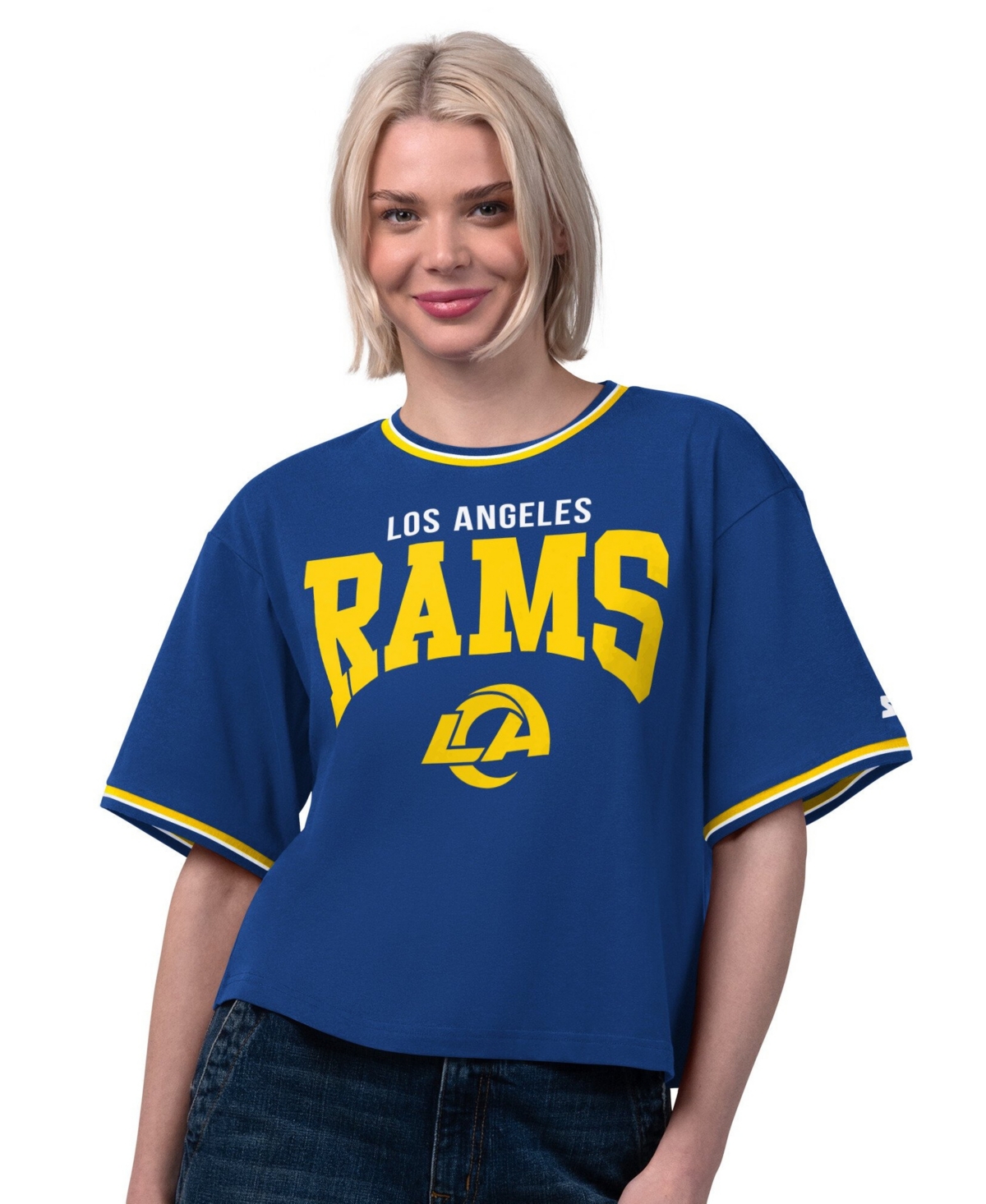 Starter Women's Los Angeles Rams Ace Oversized Graphic Cropped T-shirt In Royal