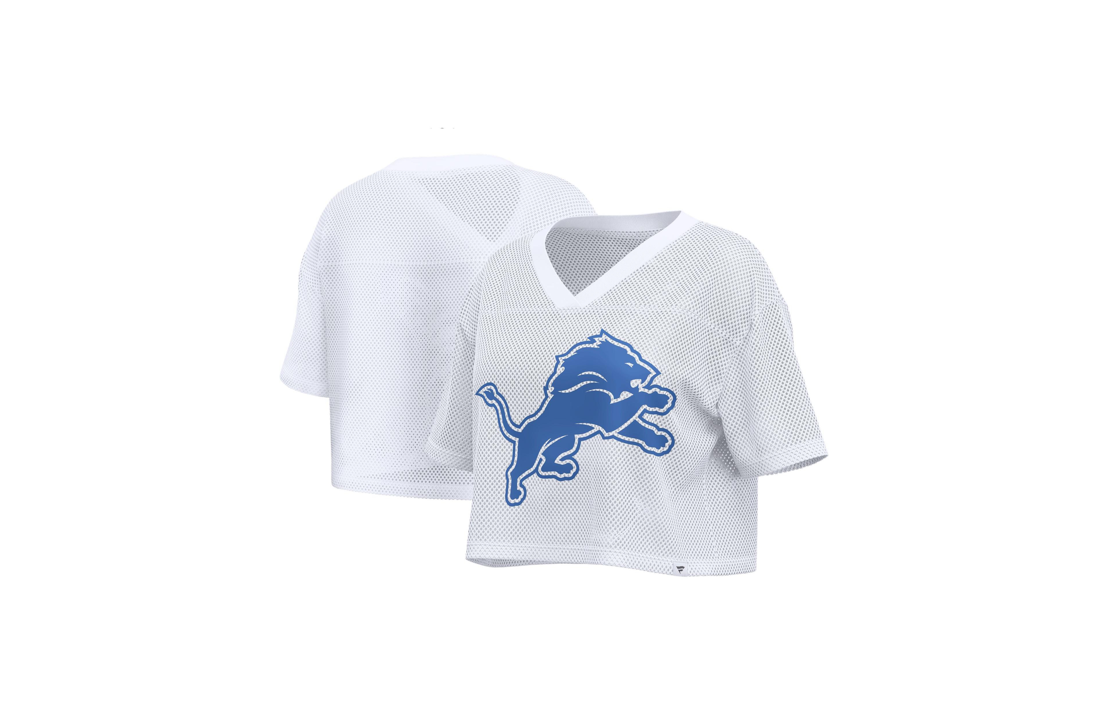 Fanatics Women's Detroit Lions Oversized Cropped Mesh V-Neck Jersey