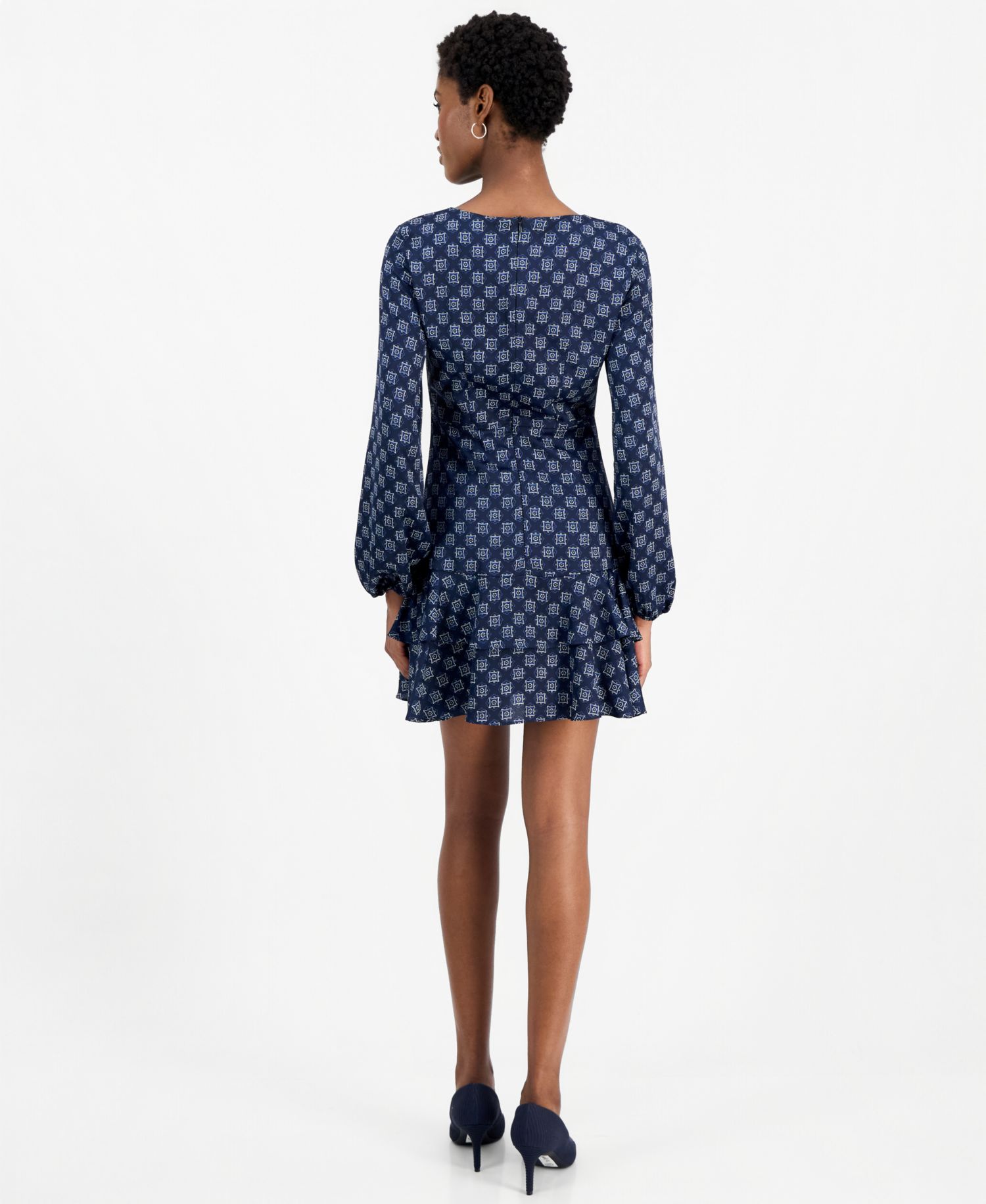 Women's Emmcambra Balloon-Sleeve Geometric-Print Mini Dress