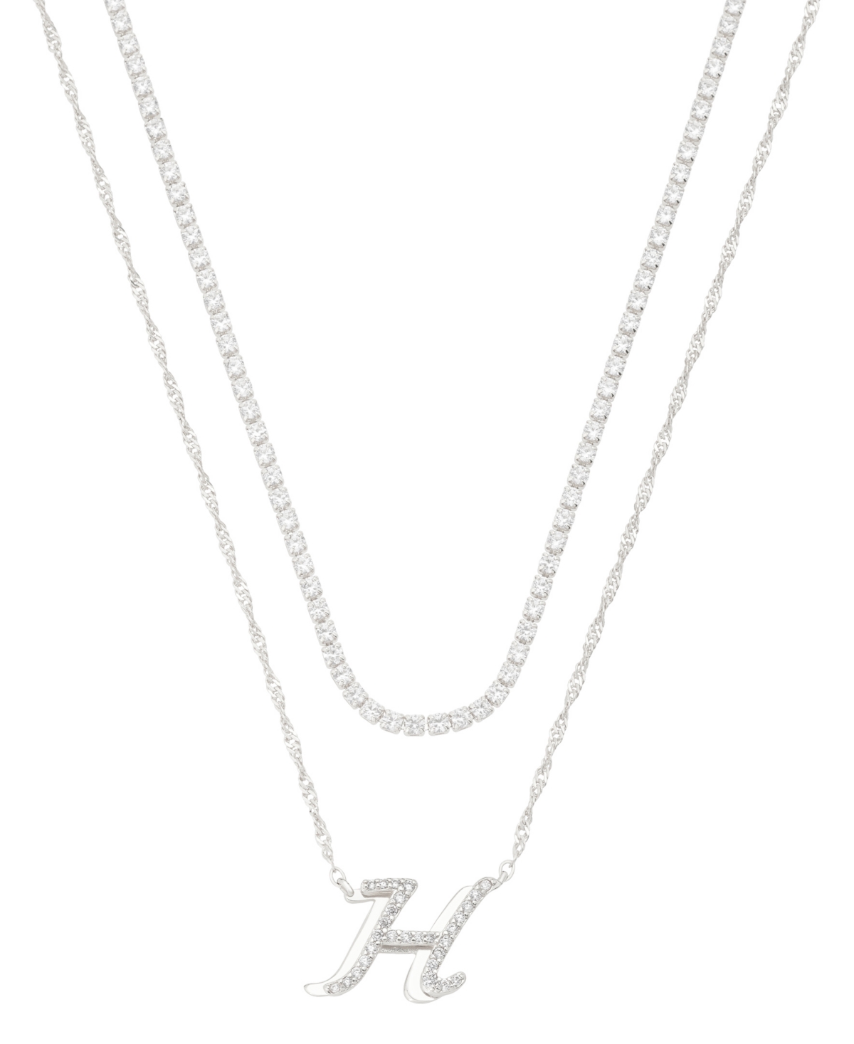 Unwritten Cubic Zirconia Gold-plated Initial Pendant Necklace Set In Silver-h