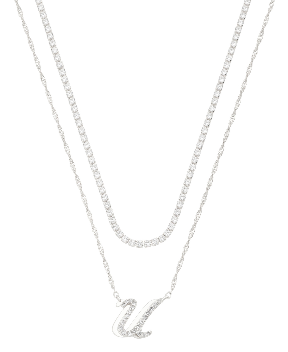 Unwritten Cubic Zirconia Gold-plated Initial Pendant Necklace Set In Silver-u