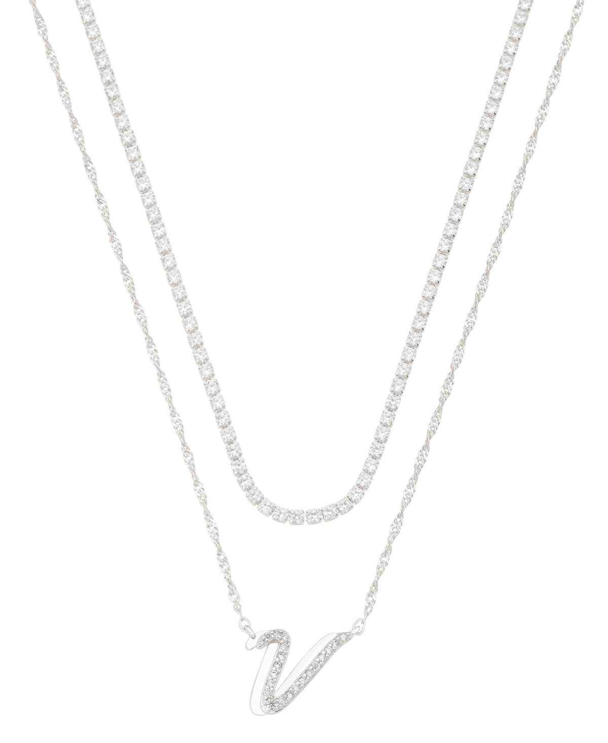 Unwritten Cubic Zirconia Gold-plated Initial Pendant Necklace Set In Silver-v