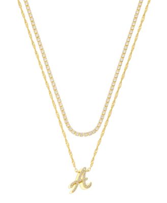 Cubic Zirconia Gold-Plated Initial Pendant Necklace Set