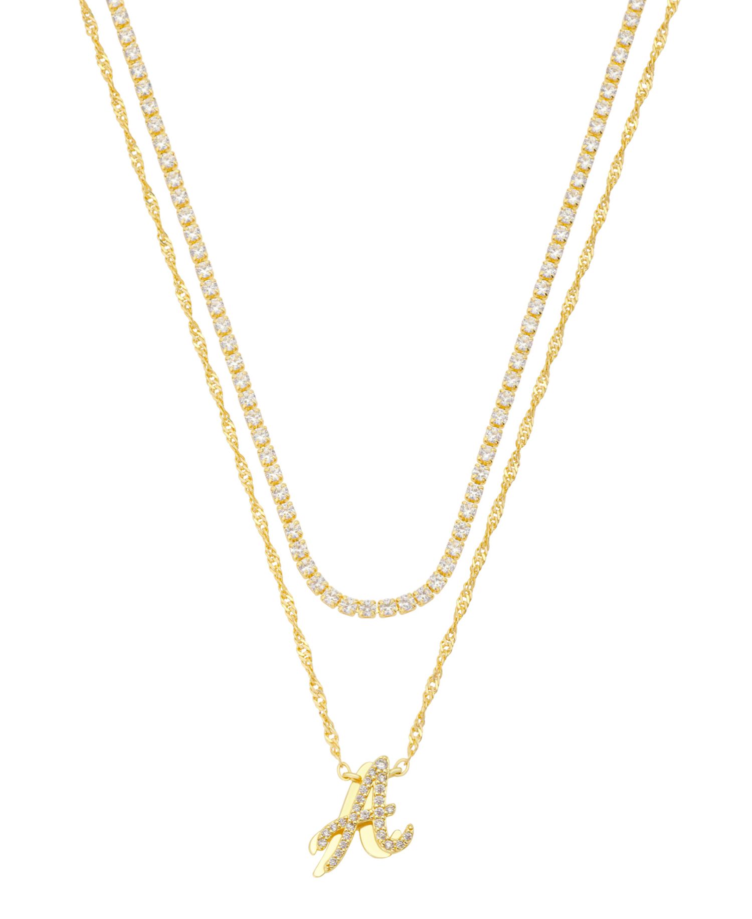 Cubic Zirconia Gold-Plated Initial Pendant Necklace Set