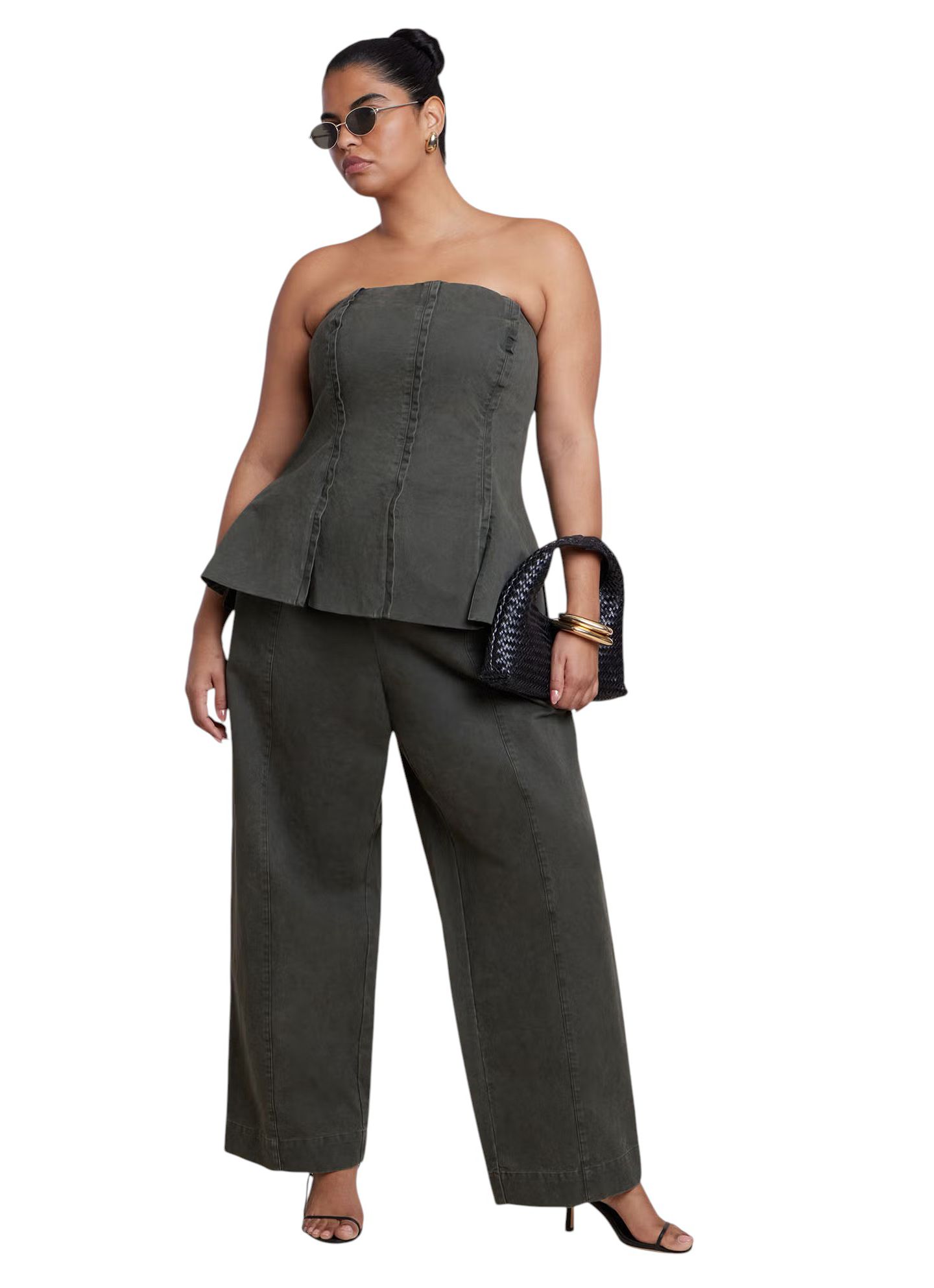 Женские брюки ELOQUII Plus Size Twill Straight Leg, цвет: Оливковый — фото 3