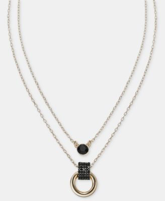 Glass Crystal Gold-Tone 2 Row Ring Pendant Necklace, 16"-17" + 3" Extender