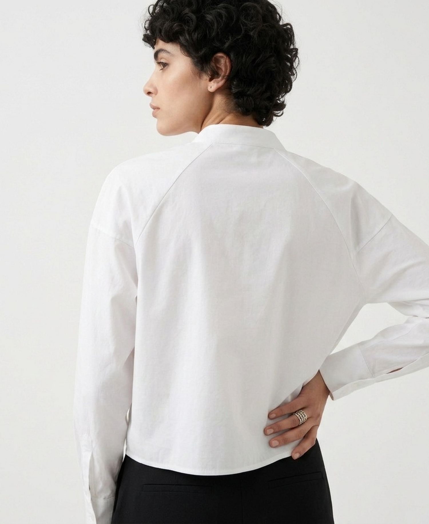 Women's Raglan Long-Sleeve Striped Band Collar Blouse