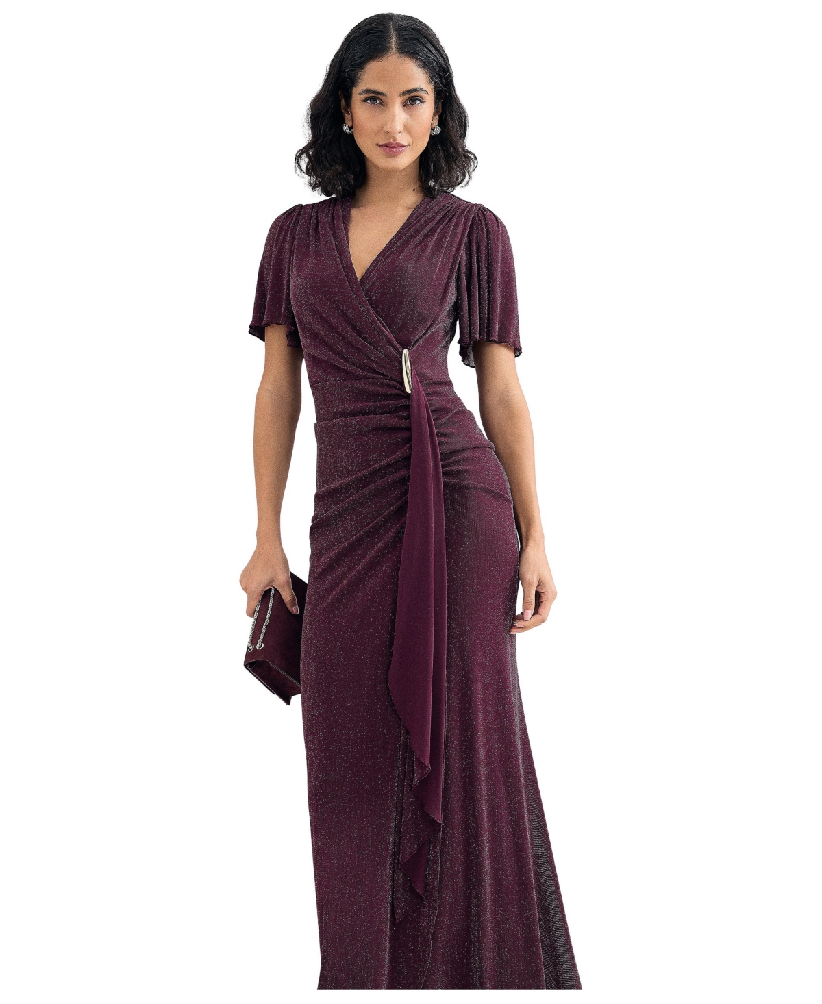 Phase Eight Women's Alexis Shimmering Flutter-Sleeve Wrap Maxi Dress