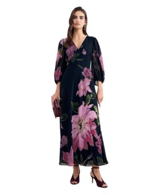 Women's Betty Floral A-Line Billowed 3/4-Sleeve Maxi Dress