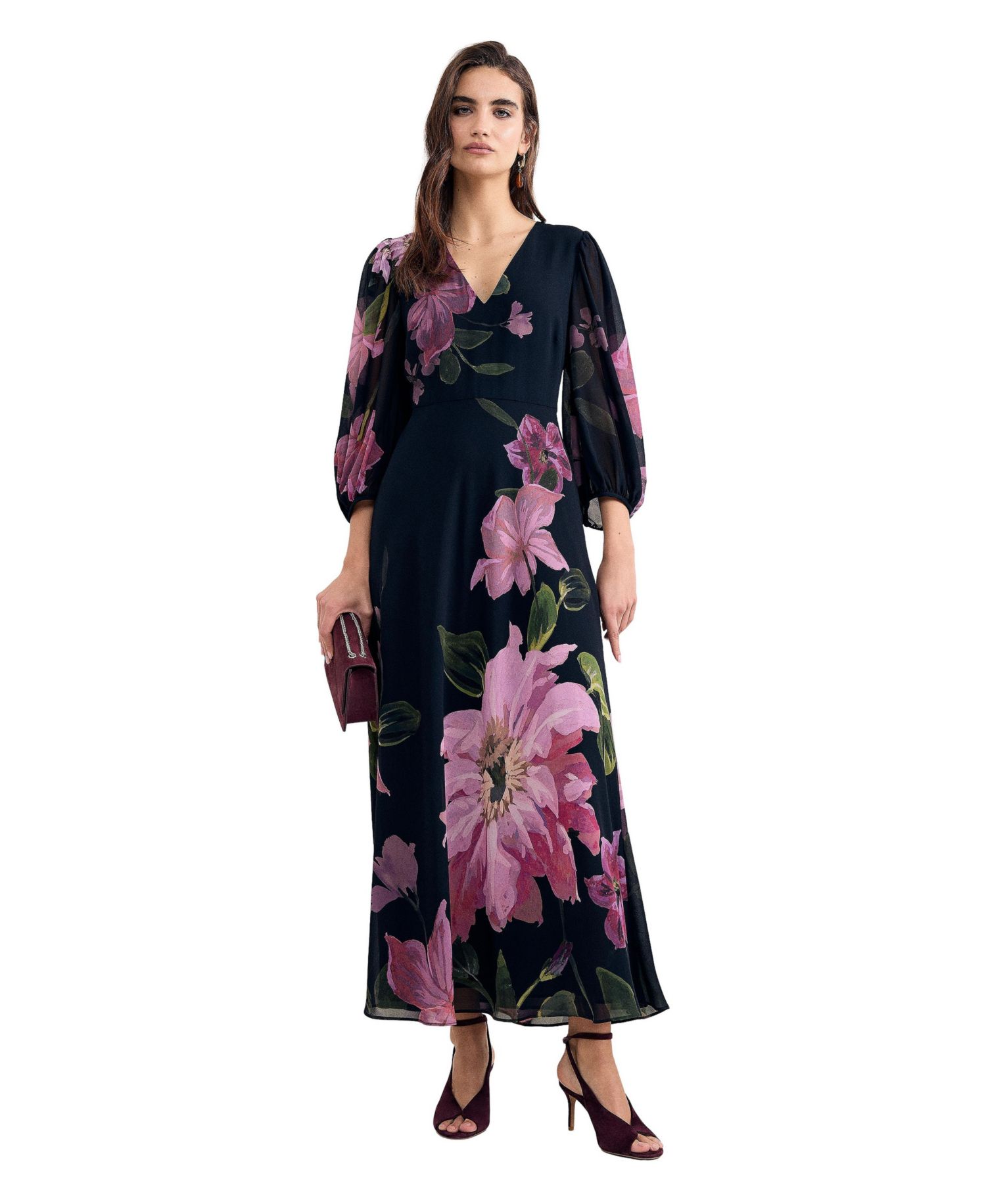 Women's Betty Floral A-Line Billowed 3/4-Sleeve Maxi Dress