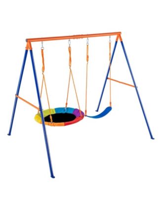 A-Frame Swing Set with Saucer Swing & Belt Swing, Adjustable Ropes, Fits 3 Kids, Ages 3+