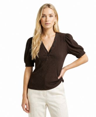 Women's V-Neck Puff Sleeve Top