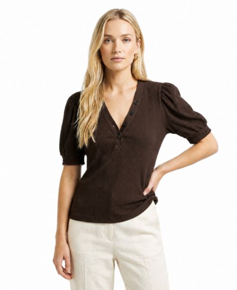 Женский топ Jason Wu V-Neck Puff Sleeve, цвет: Мокко коричневый