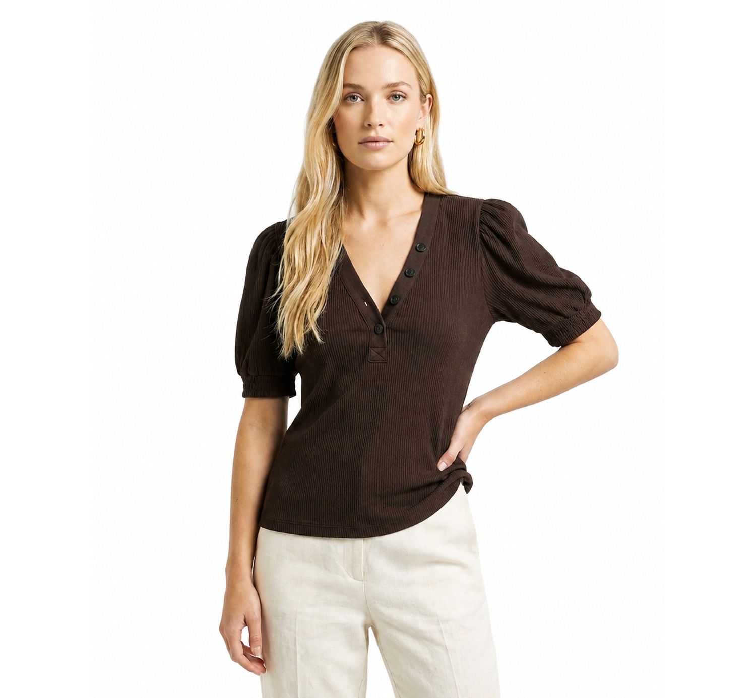 Women's V-Neck Puff Sleeve Top