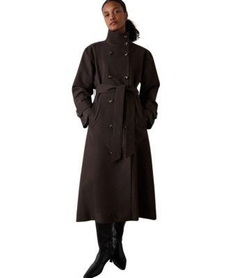 Women's Double-Breasted Funnel-Neck Trench Coat