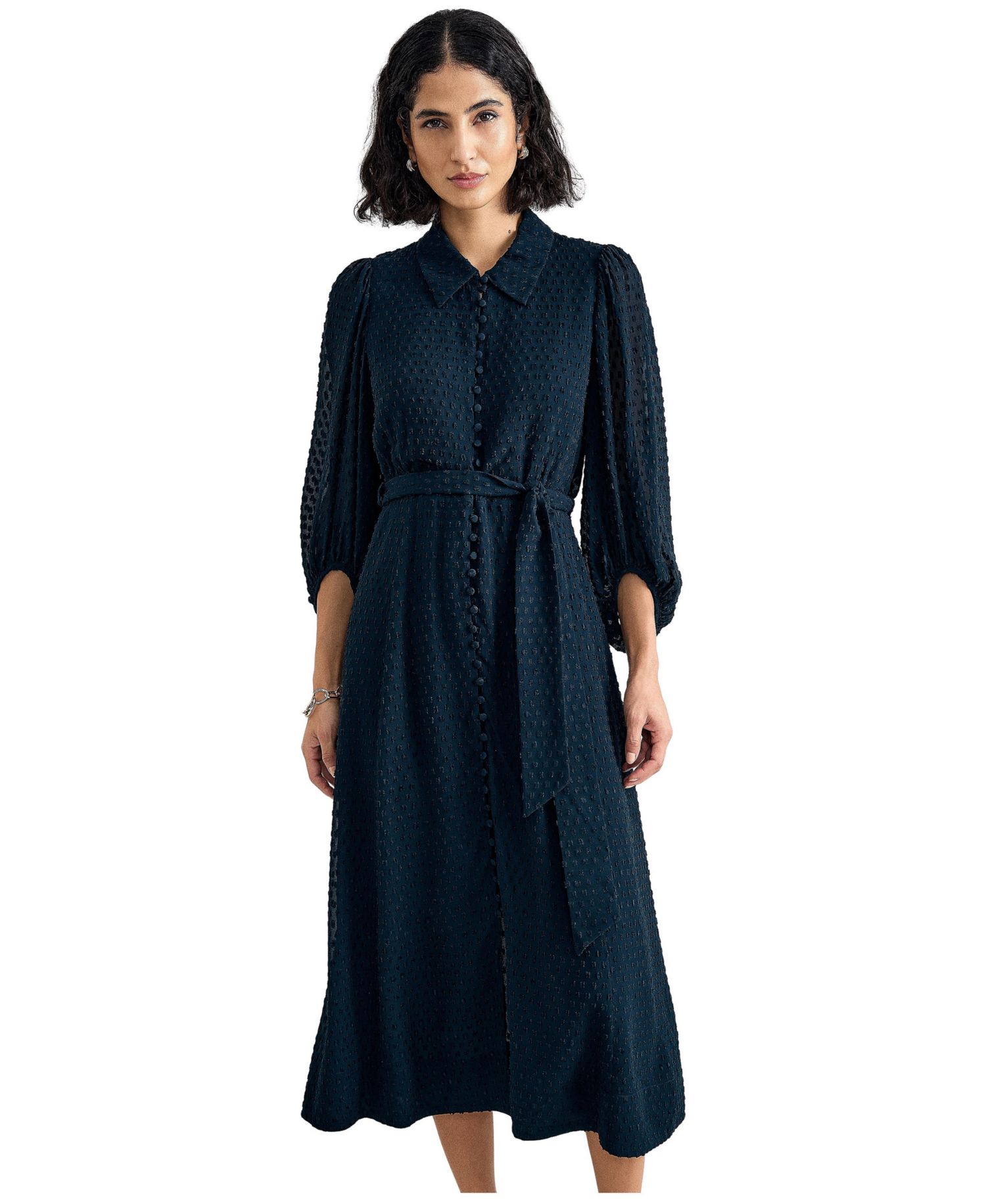 Women's Maeve Textured Belted Midi Shirt Dress