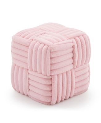 Square Corduroy Ottoman Foot Stool with Padded Seat for Entryway