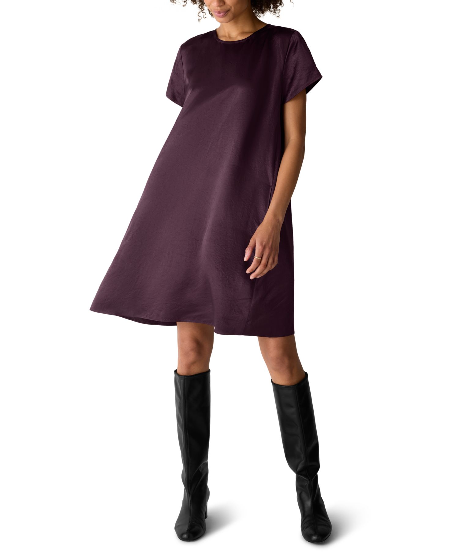 Women's Round Neck Short-Sleeve Knee-Length Dress