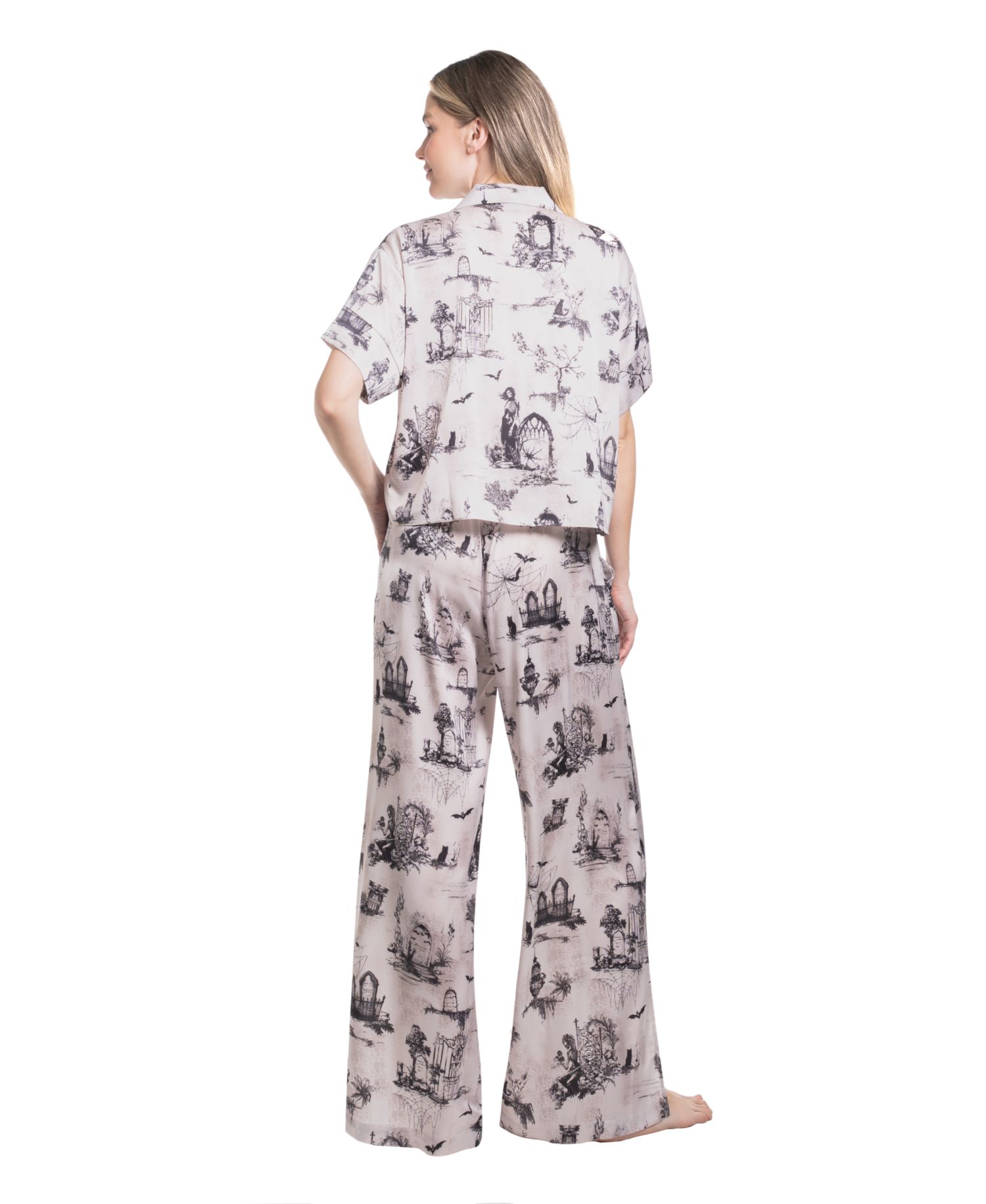 Women's Eerie Toile Satin Short-Sleeve Pajama Set