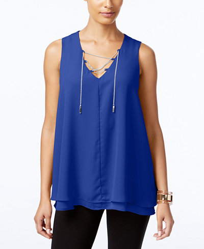 NY Collection Chain Lace-Up Top