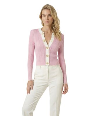 Women's Cropped Gold-tone Button Ribbed Knit Cardigan