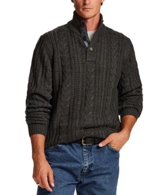 Men's Cable-Knit Mock-Neck Quarter-Button Sweater