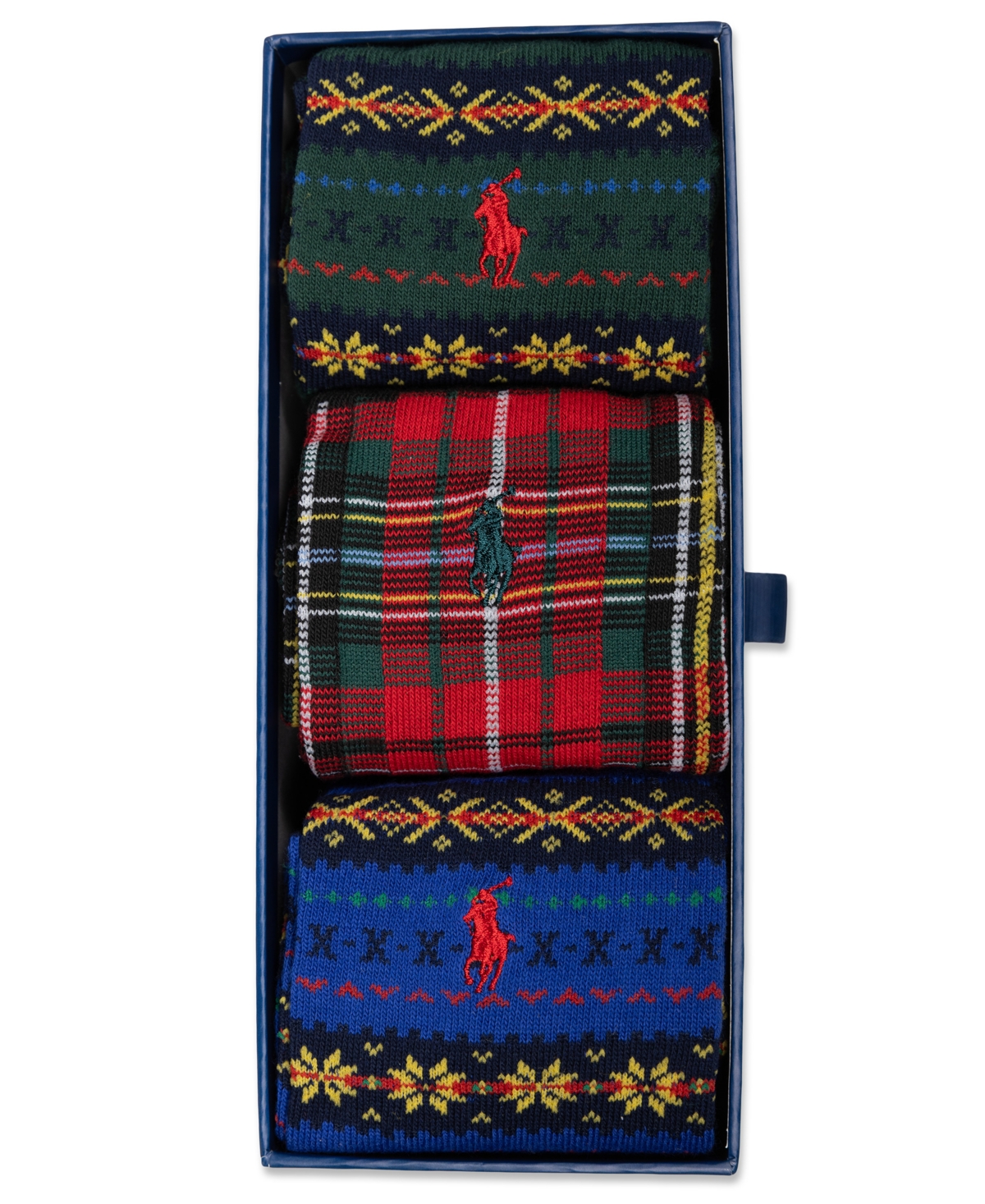 Polo Ralph Lauren Fair Isle Plaid Crew Socks, 3-Piece Set