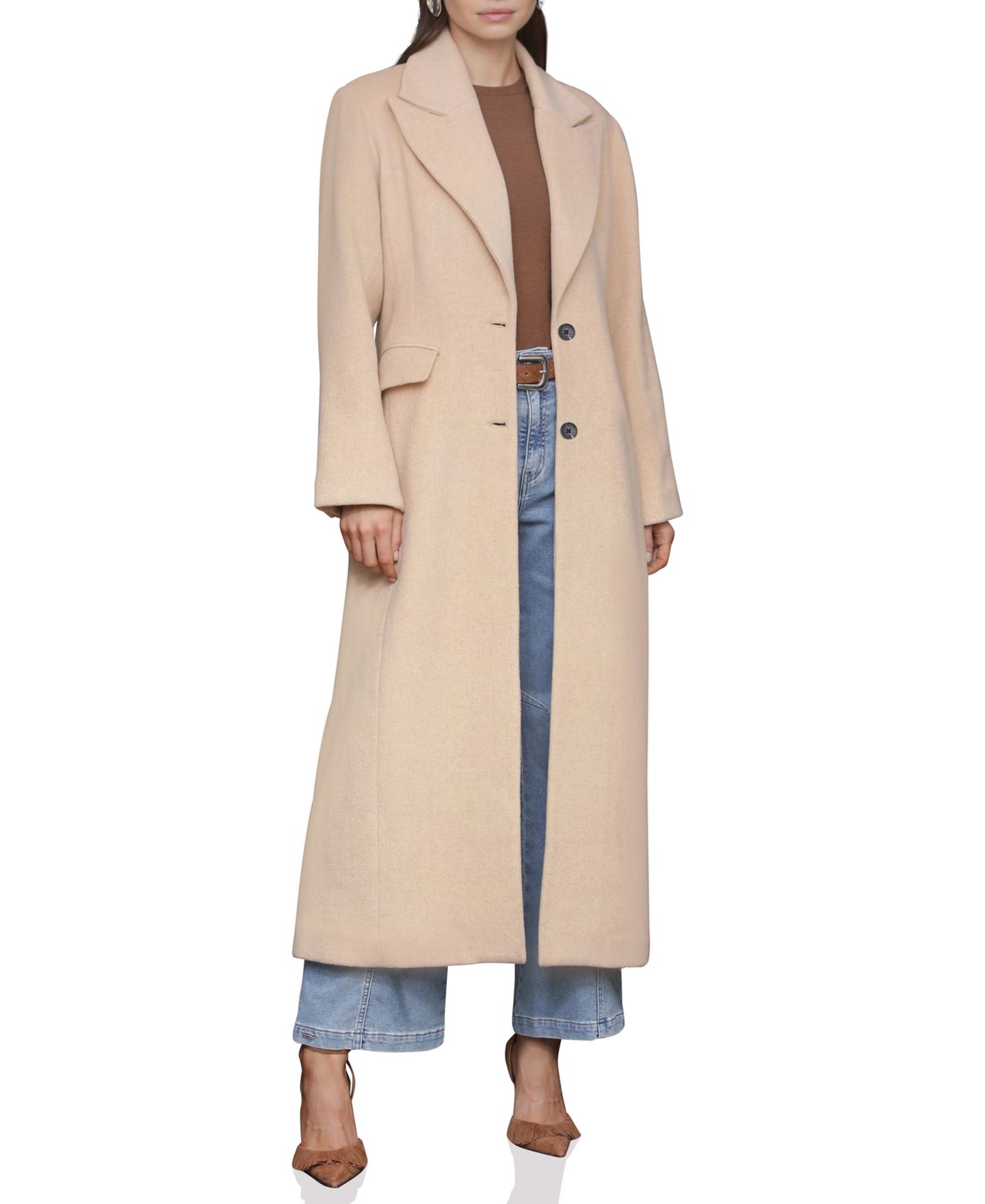 Женское пальто Avec Les Filles Double-Breasted Long Wool-Blend Structured-Shoulder, цвет: Верблюжий — фото 2
