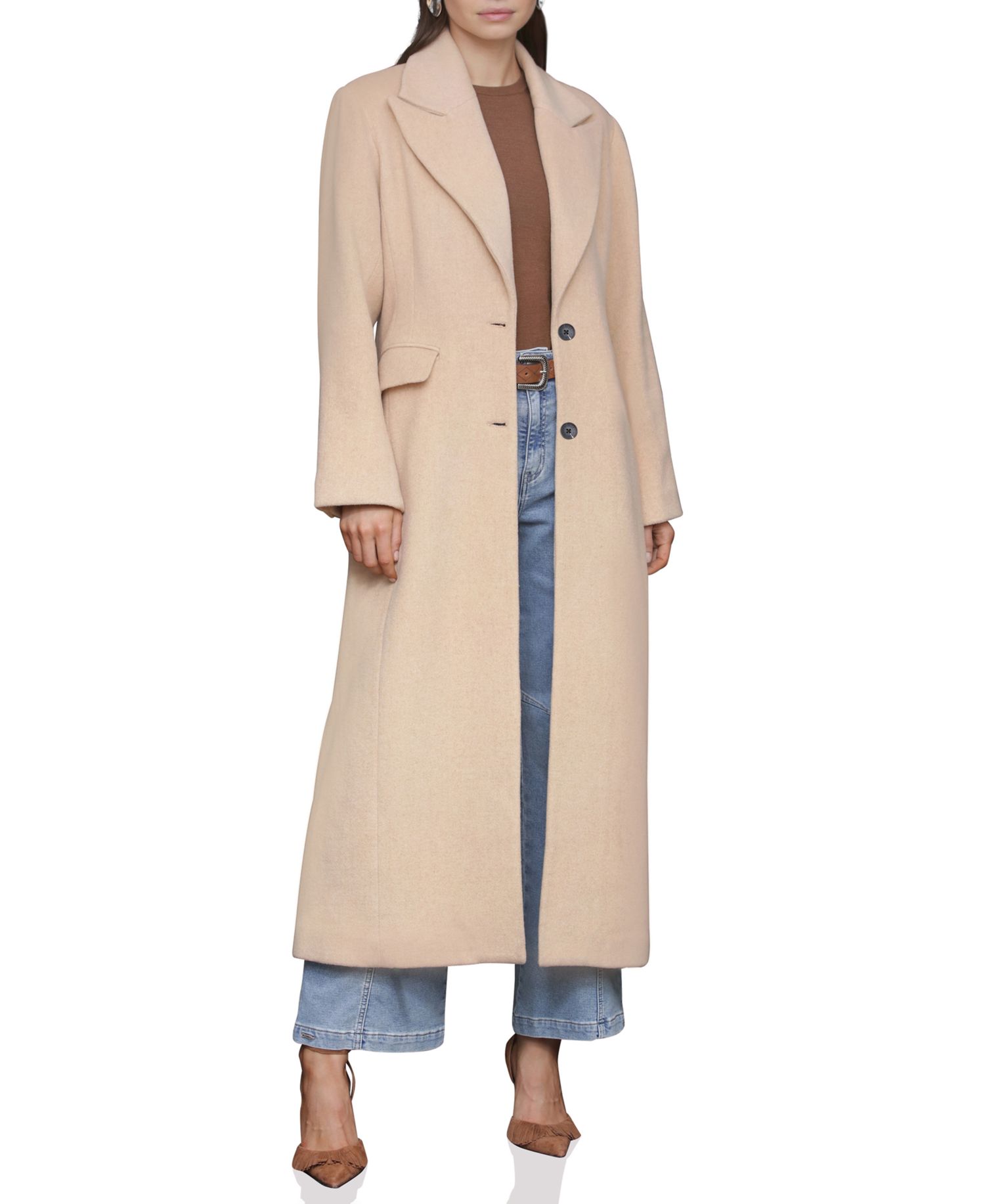 Women's Double-Breasted Long Wool-Blend Structured-Shoulder Coat