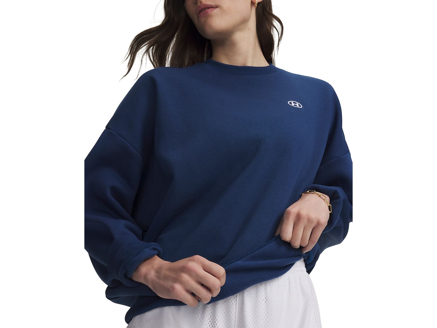 Женский свитшот Under Armour Rival Fleece Oversized Crewneck, цвет: Тёмно-синий / Белый — фото 2
