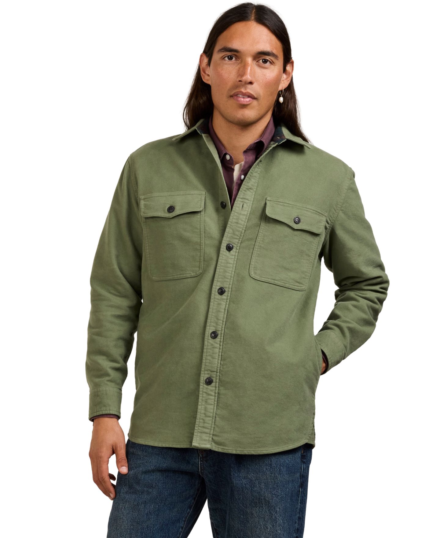 Мужская рубашка Pendleton Belmont Moleskin Long-Sleeve, цвет: Оливковый — фото 1