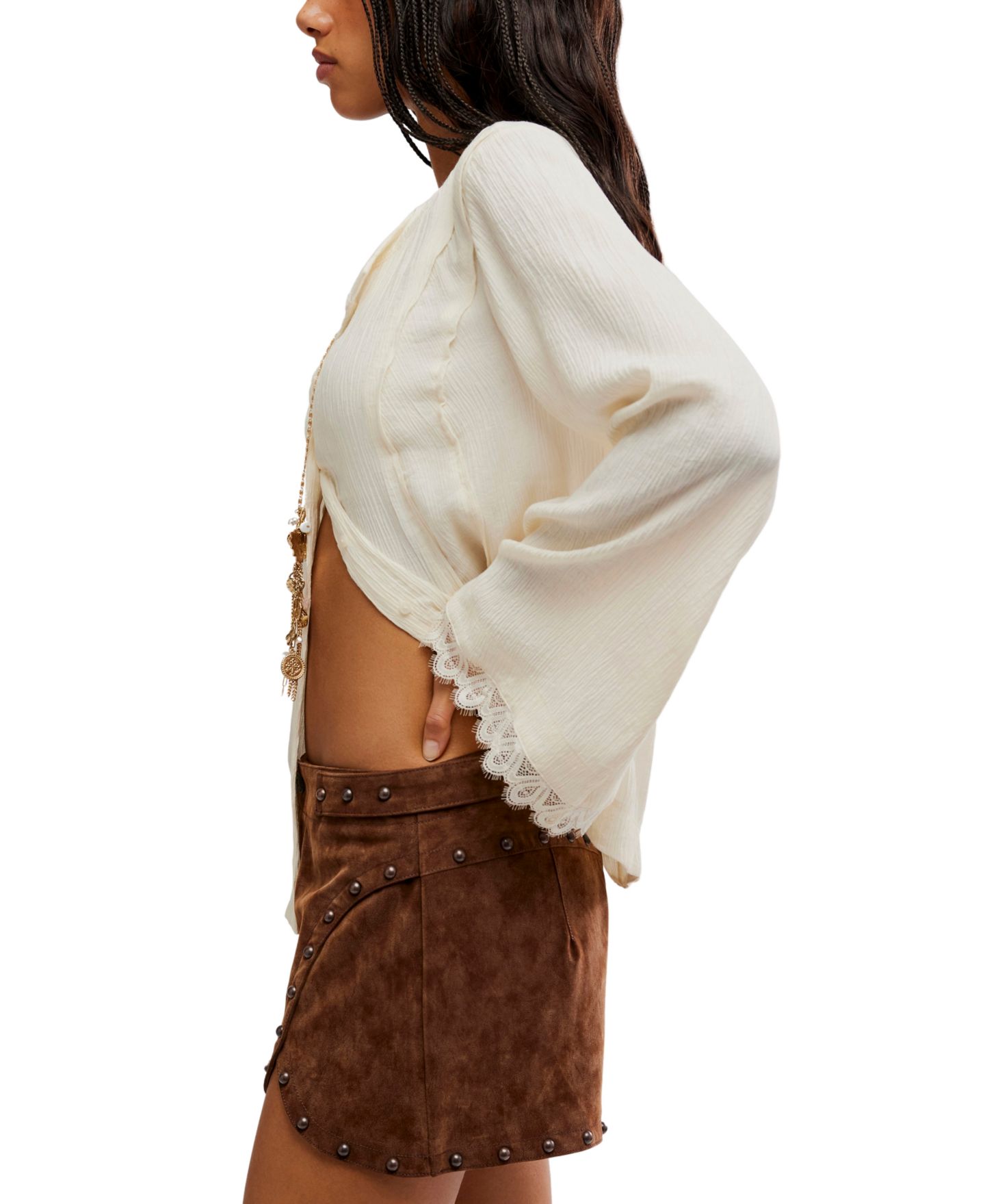 Женские шорты Free People Best Behavior High-Waisted Mini Western Suede Shorts, 2" Inseam, цвет: Шоколадный — фото 3
