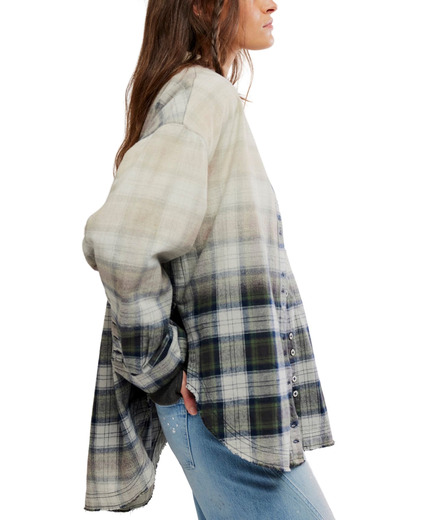 Женская рубашка Free People Lexi Plaid Oversized Waffle-Knit, цвет: Тёмно-зелёный комбинированный — фото 3