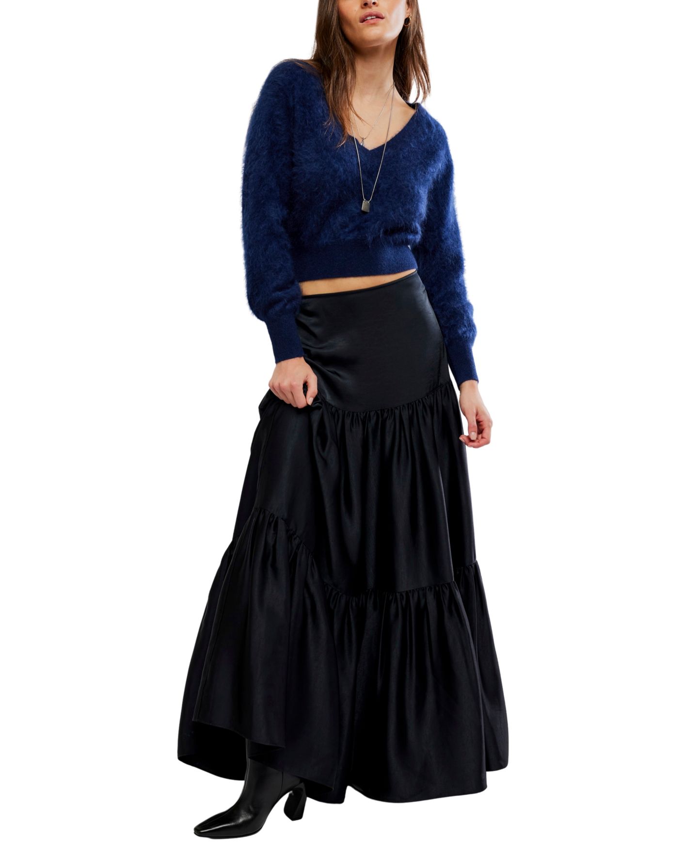 Женская юбка Free People Juliette Satin A-Line Maxi, цвет: Чёрный — фото 6
