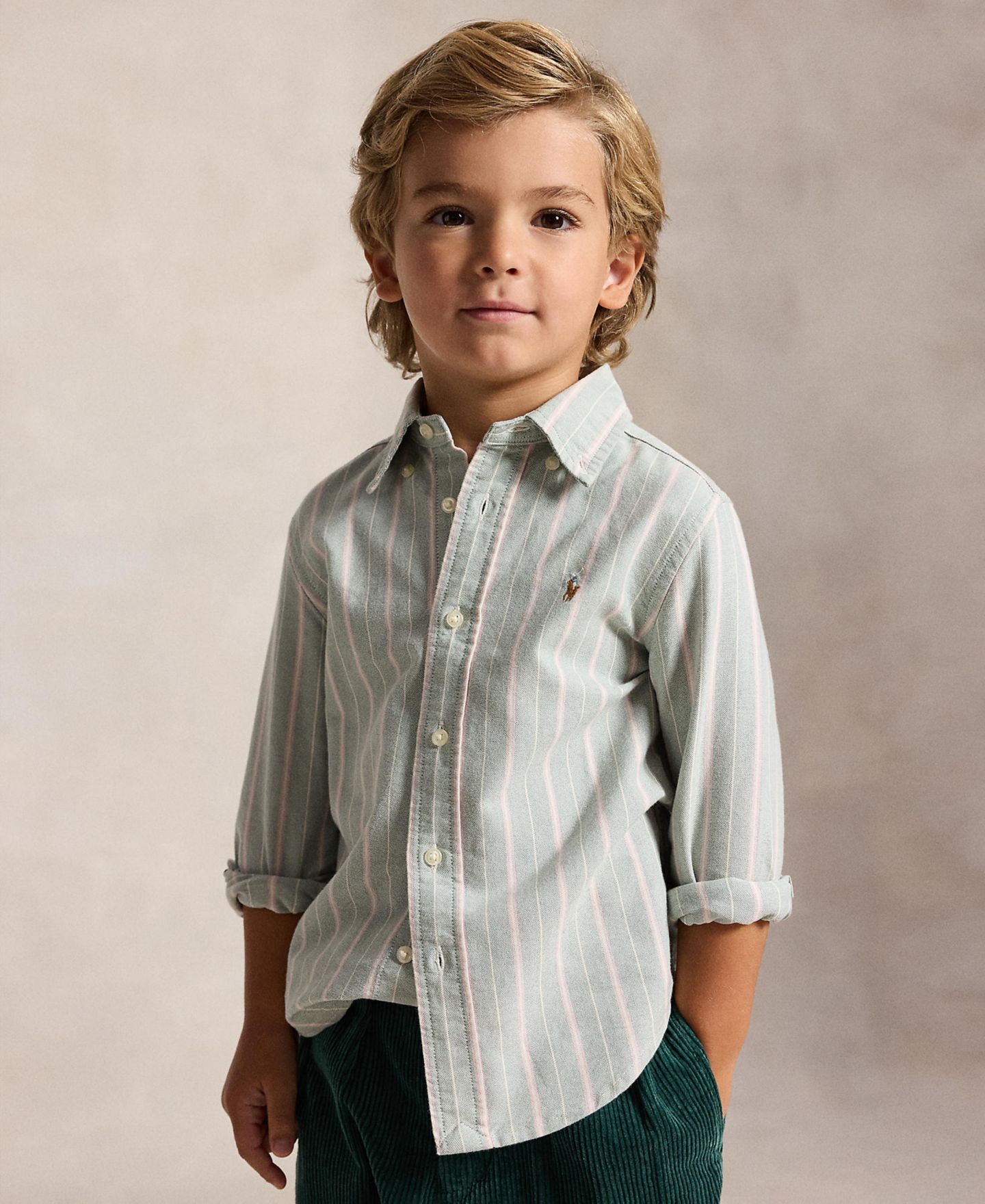 Детский комплект Polo Ralph Lauren: оксфордская рубашка и вельветовые брюки, цвет: Зелёный — фото 2