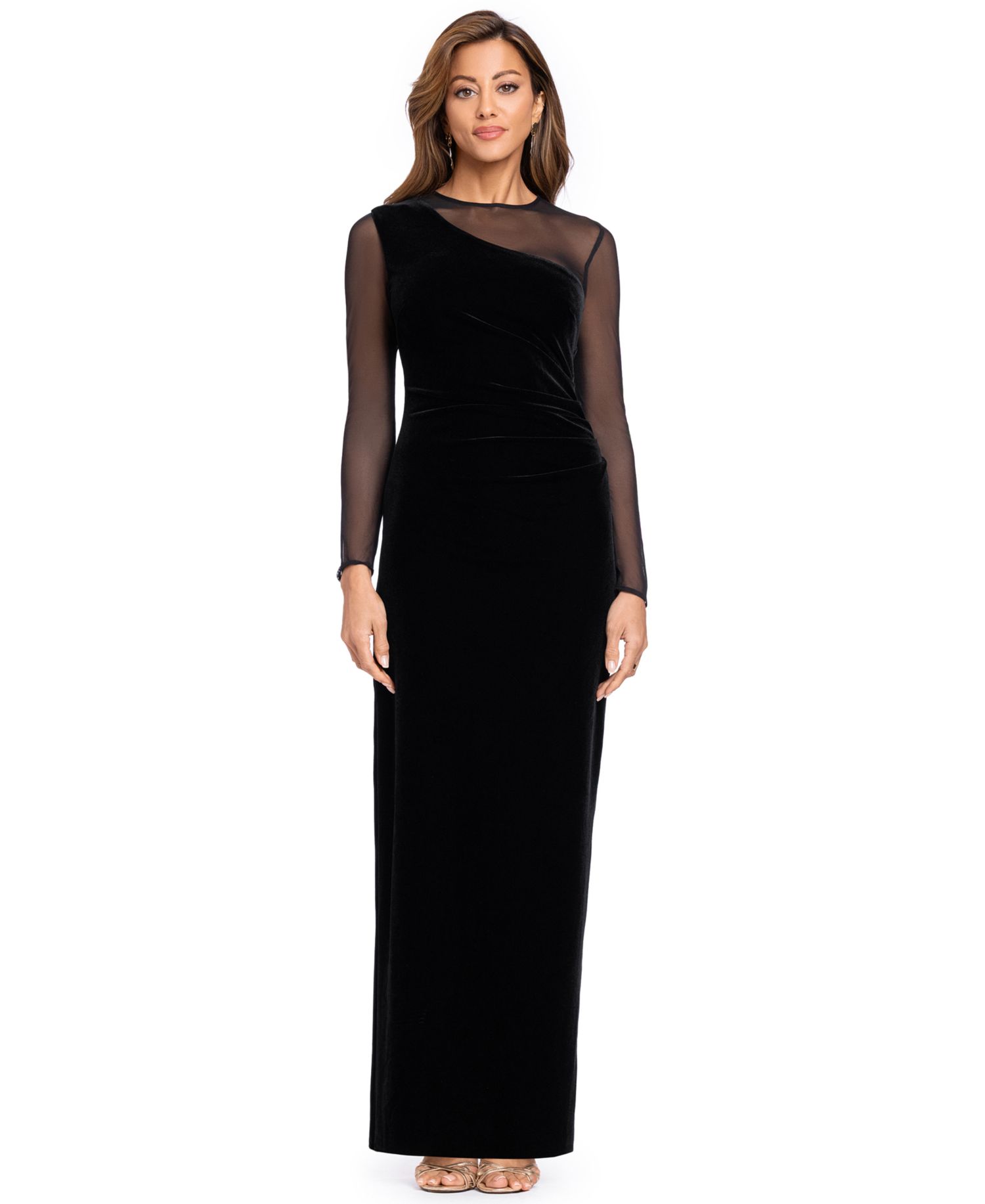 Women's Velvet Long-Sleeve Boat Neck Dress