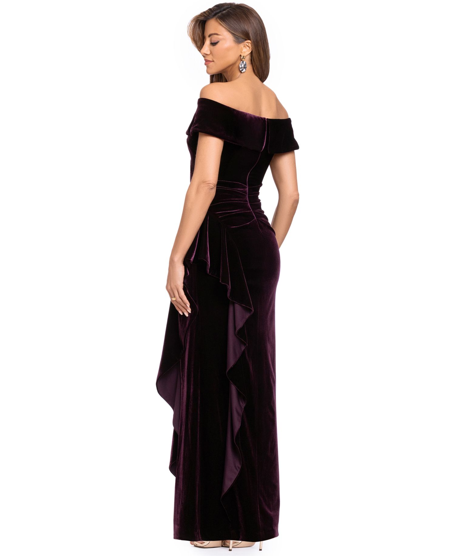 Women's Velvet Off-the-Shoulder Ruffle Gown